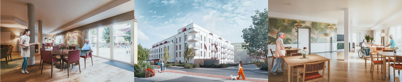 Visualierungen der ProCurand Residenz Nordend in Eberswalde, Außen-und Hofansicht