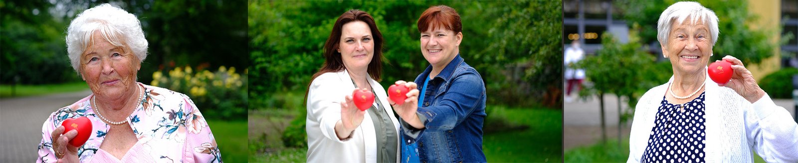 Collage aus Mitarbeiter*innen und Seniorinnen der ProCurand Seniorenresidenz Am Hufeisensee