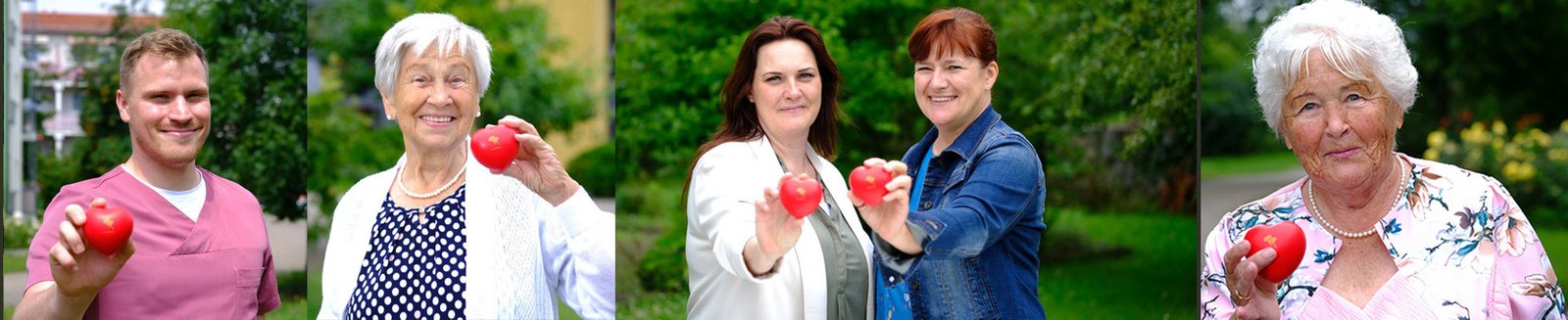 Collage aus Mitarbeiter*innen und Seniorinnen der ProCurand Seniorenresidenz Am Hufeisensee