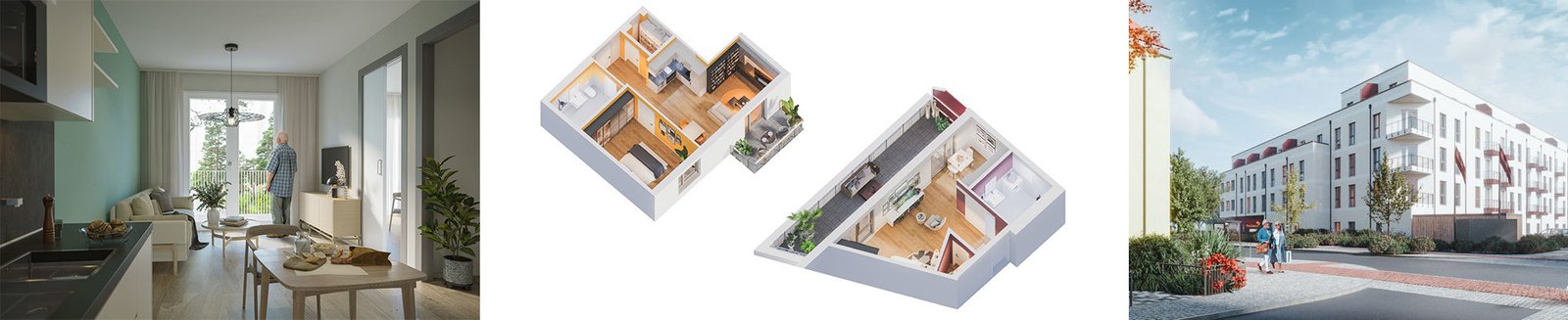 Collage Visualisierung Neubauprojekt Residenz Nordend, Grundrisse